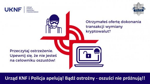 Plakat ostrzeżenie przed oszustami w zakresie transakcji wymiany kryptowalut