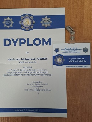 Dyplom sierżant sztabowej Małgorzaty Uszko