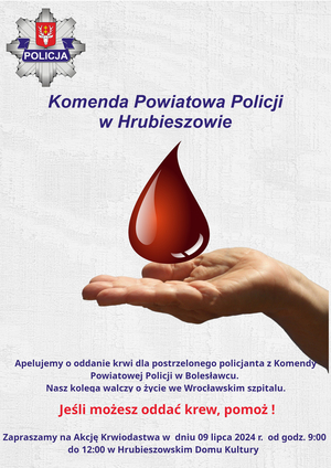 PLAKAT ODDAJ KREW DLA POLICJANTA Z BOLEWSŁAWCA