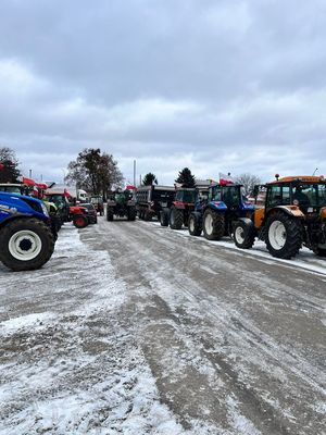 kolumna ciągników rolniczych podczas protestu