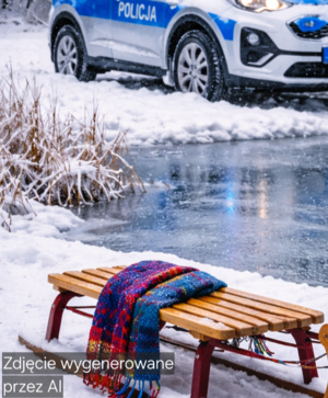 sanki dziecięce i radiowóz policyjny